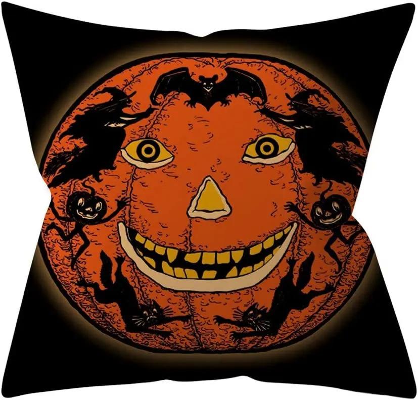 Украшения для вечеринки в честь Хэллоуина, наволочки с принтом тыквы, летучей мыши и паутины для украшения дивана и комнаты дома