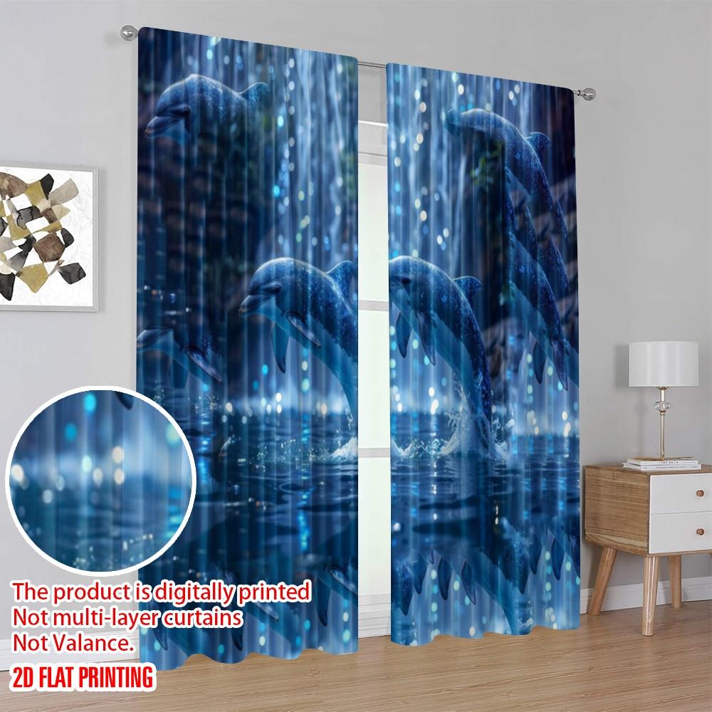 2 шт., 2D плоская печать Занавеска Популярная иллюзия с дельфинами Универсальный Прочный Полиэстер (без стержня) Украшения На Открытом Воздухе Идеальные