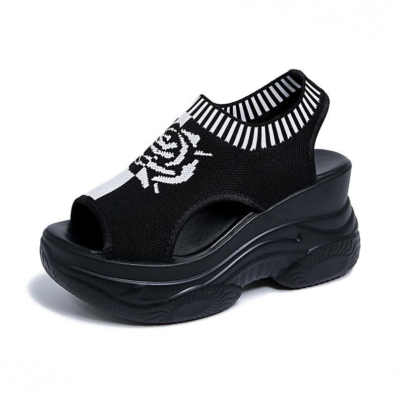 Сандалии на платформе с танкеткой большого размера для женщин, плетеные, дышащие, с открытым носом, эластичная стелька, легкие и удобные сандалии