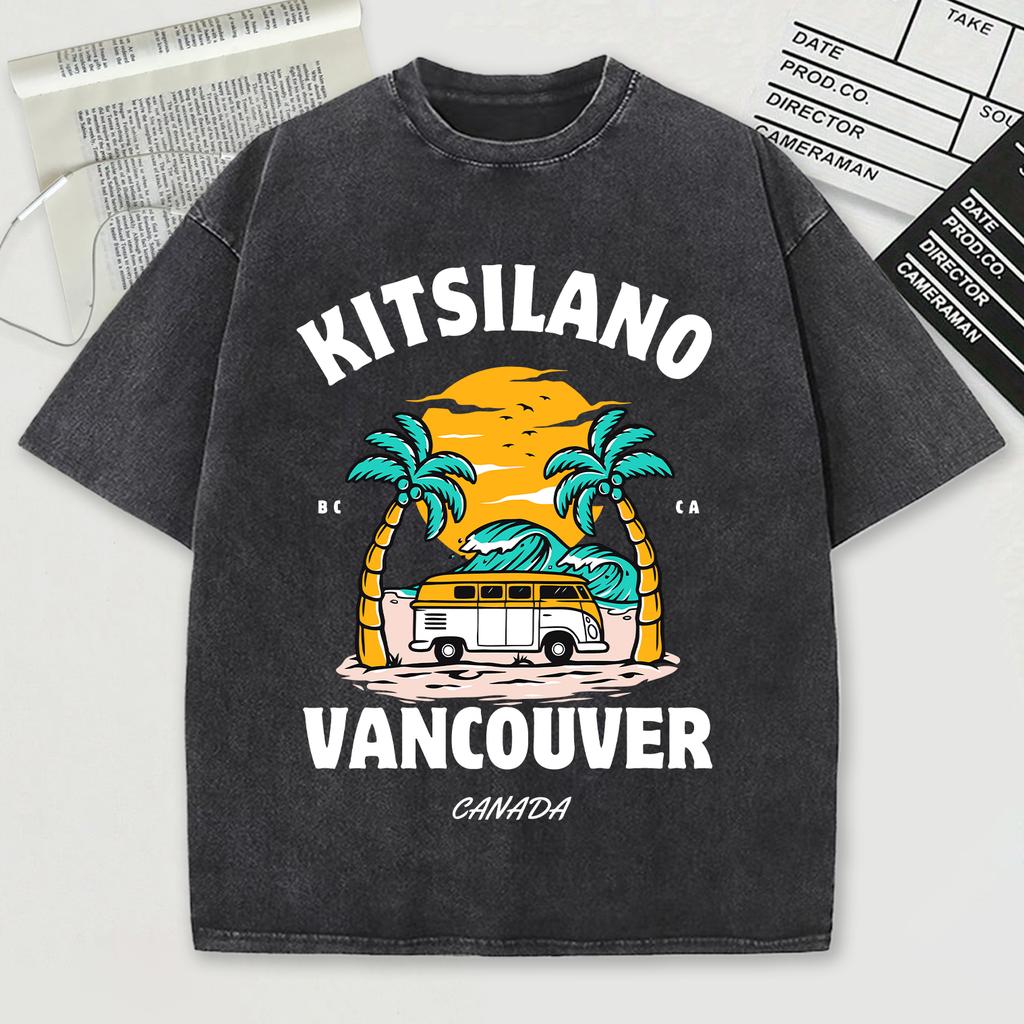 Китсилано Ванкувер Летний Дизайн Ретро Мужская Футболка Лето Удобная Мягкая Короткая Хлопок Свободная Снежная Стирка Топ Модная Футболка с Круглым Вырезом