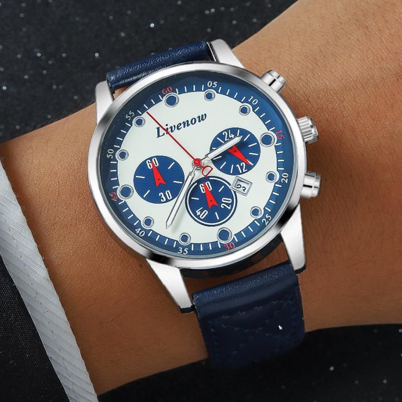 Модные мужские часы, деловые, с ремешком из искусственной кожи, кварцевые наручные часы, мужские повседневные часы с датой для папы и любимого, подарок на Рождество