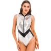 Women Halloween Astronaut Cosplay Costumes Shiny Metallic Zipper Sleeveless Bodysuit Catsuits
