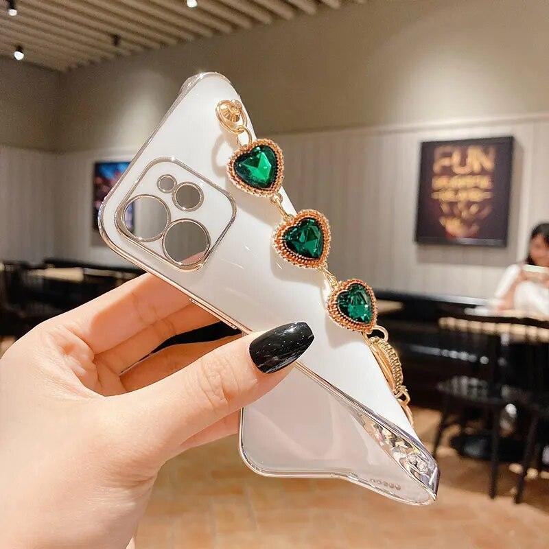 Чехол с браслетом Diamond Love для Samsung S24Ultra S23 S22 A34, мягкий противоударный чехол с цепочкой на запястье для Galaxy A14 A15 A54 A05s A03 A04s A04e M54 M14, чехол