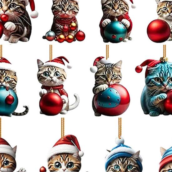 Рождественский кошачий адвент-календарь Акриловый 2D мультяшный кот Подвесные украшения 24 дня 2025 Рождественский календарь обратного отсчета Подарок для любителей кошек Праздничное украшение