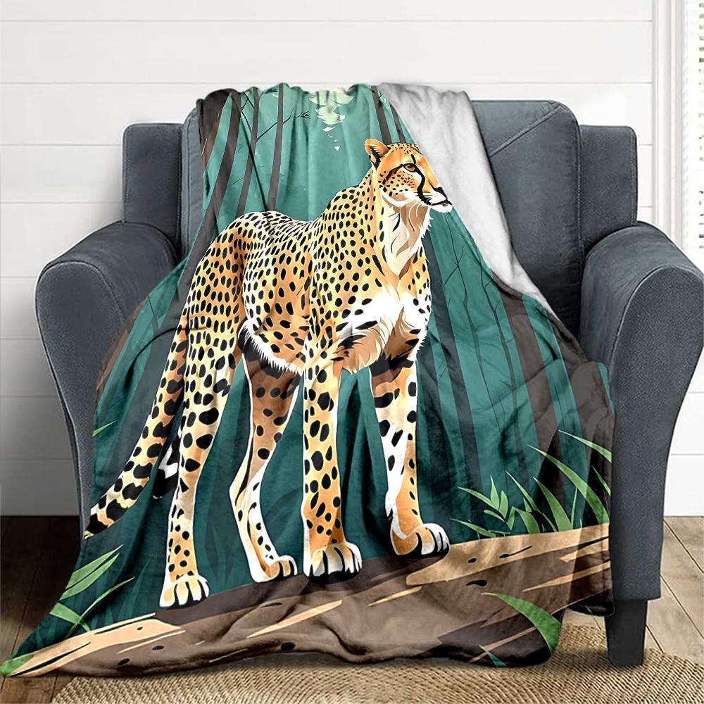 1pc Cheetah Print Blanket Lightweight Blanket Throw Blanket For Sofa, Bed, Travel, Camping, Livingroom, Office yy251010027