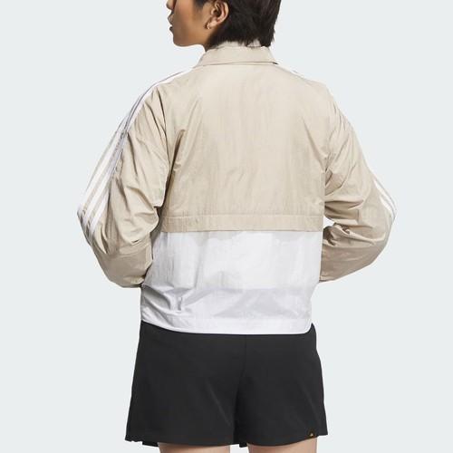 Adidas Спортивная куртка с воротником-стойкой, полосатая, колорблок, женская, бежевая