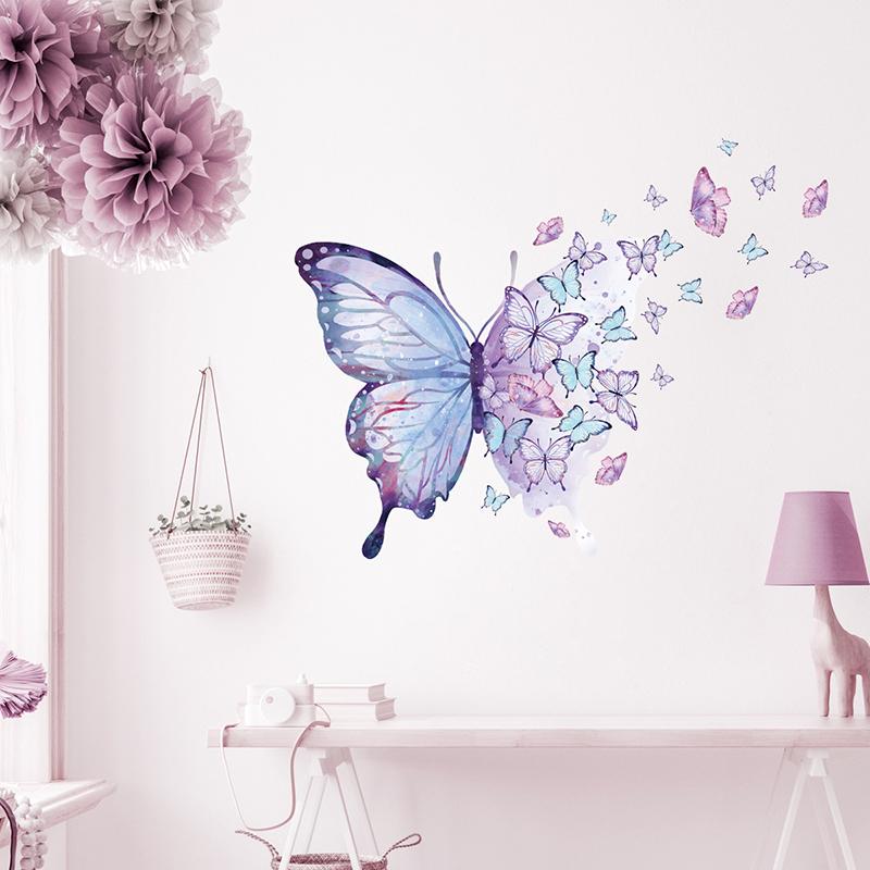 Purple Butterfly Wall Stickers For Bedroom Living Room Decoration Girls Room Wall Decals Removable Wallpaper PVC Murals