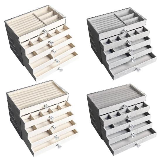 Jewelry Organizer Drawer Storage Box with Velvet Lining Large Capacity Multipurpose Earrings Necklaces Display Box with Handle