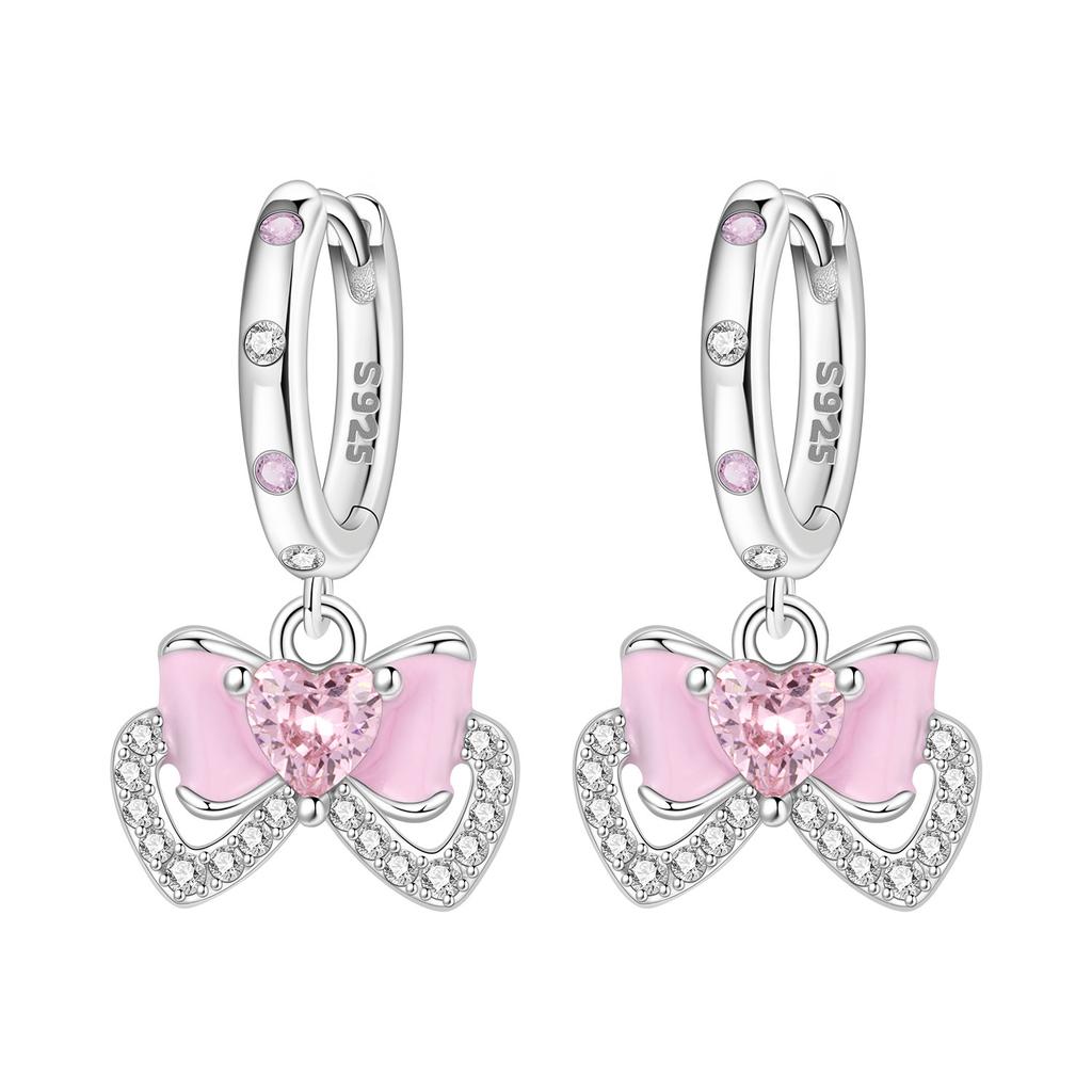 Orstarry 925 Silver Pink Sweet Bow Earrings Women Jewelry Trendy Drop Earrings Party Gift Anniversary
