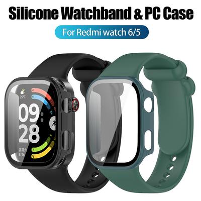 Силиконовый ремешок с чехлом-крышкой из поликарбоната для Redmi Watch 6, спортивный, удобный сменный браслет для Xiaomi Redmi Watch6