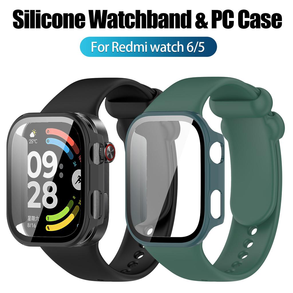 Силиконовый ремешок с чехлом-крышкой из поликарбоната для Redmi Watch 6, спортивный, удобный сменный браслет для Xiaomi Redmi Watch6