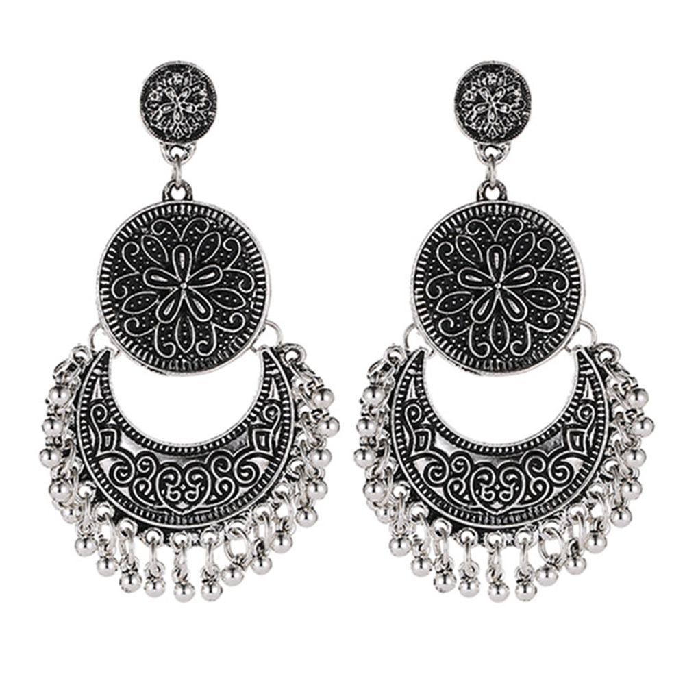 Hollow Out Crescent Jewelry Boho Carved Flower Dangle Earring Drop Earrings Small Bells Tassel