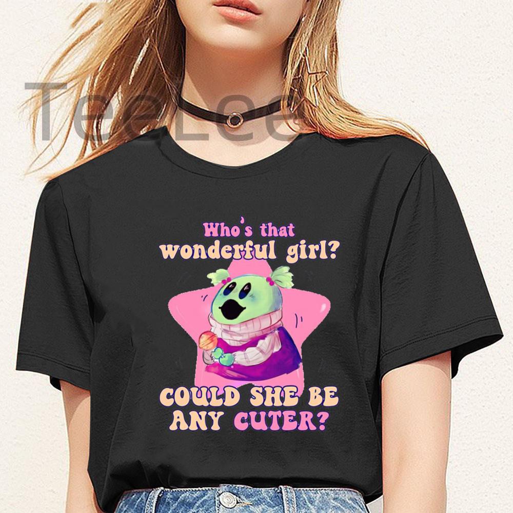 Cute Nanalan Unisex Tshirts Anime Graphic Print Whos That Wonderful Girl Summer Black T Shirt Unisex Tops Harajuku Female Clothes