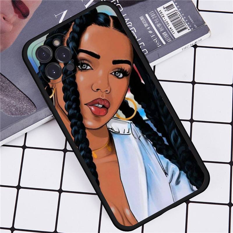 Afro Girls Art Phone Case For iPhone 14 11 12 13 Mini Pro Max 8 7 6 6S Plus X SE 2020 XR XS Funda Case