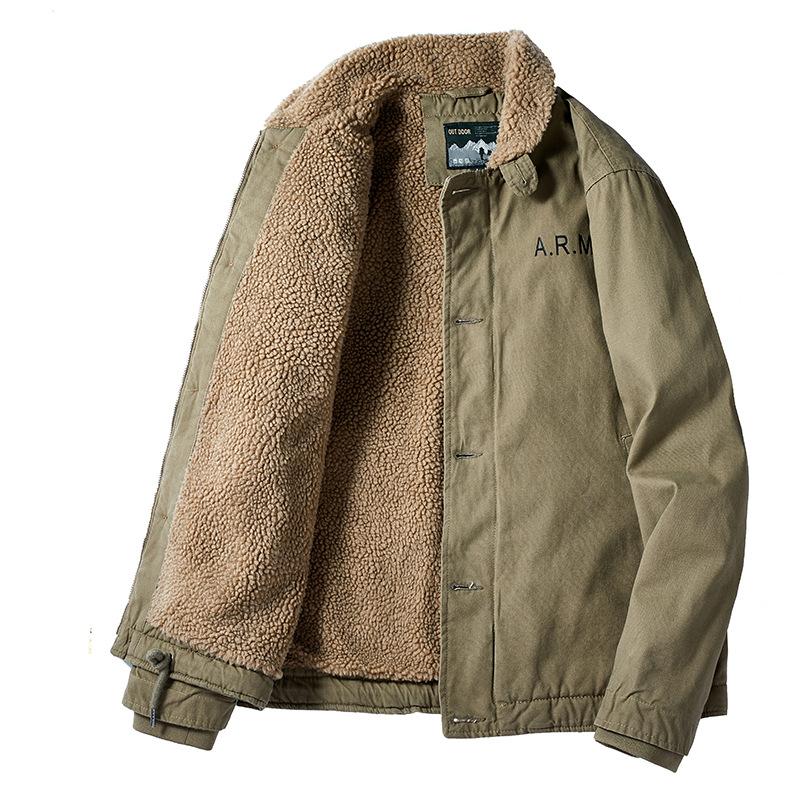 Men's Tooling Cotton-padded Coat Winter Slim-fitting Lamb Wool Jacket Piled and Thickened Warm Cotton-padded Jacket