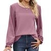 Women Tops Round Neck Puff Long Sleeve Solid Color Tee Shirt with Waffle Decoration Solid Color Loose Fit T-shirt