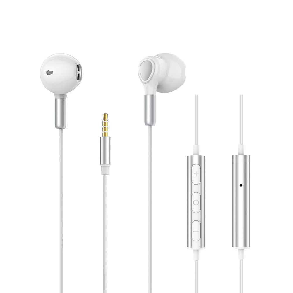 Glazata Wired CTIA Standard with Remote Control and MEMS Compatible with Earphone 3.5mm Earphones, 4-Pole Stereo, Microphone, 3.5mm Jack, "White"