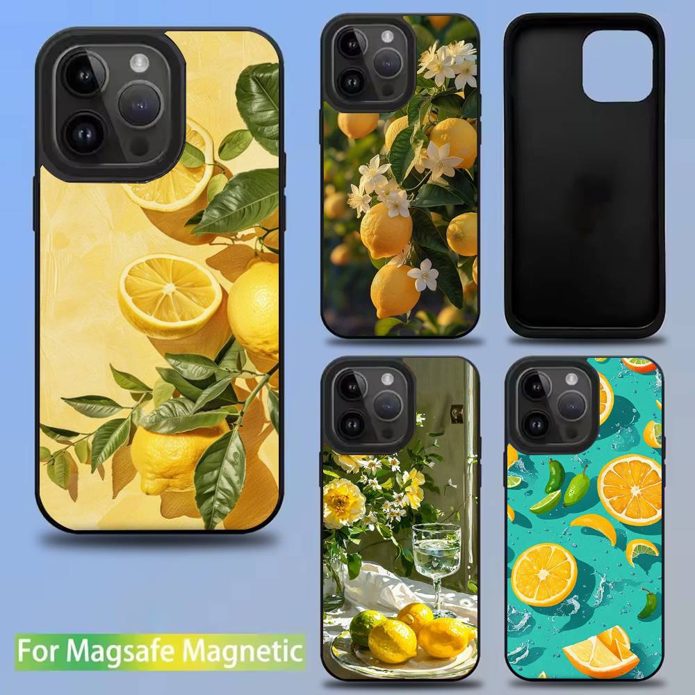 Фруктовый Лимон Арт Чехол для Телефона Для iPhone 17,16,15,14,13,12,11,Pro,Max,Plus,Mini,SE4,E Магнитный Для Magsafe Беспроводной