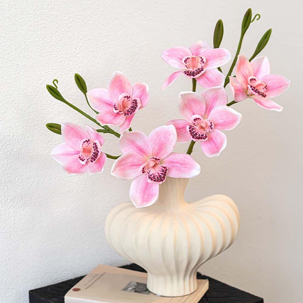 3 Heads Design Faux Flower 55cm Length Artificial Flower Stem Simulated Orchid  Wedding Decoration