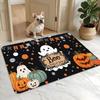 1pc Anti-Slip Indoor Outdoor Door Mat, Machine Washable Entrance Rug, Halloween Theme Material, 0.4 Inch Thick, Ghost And Pumpkin Fun Illustration, Bl