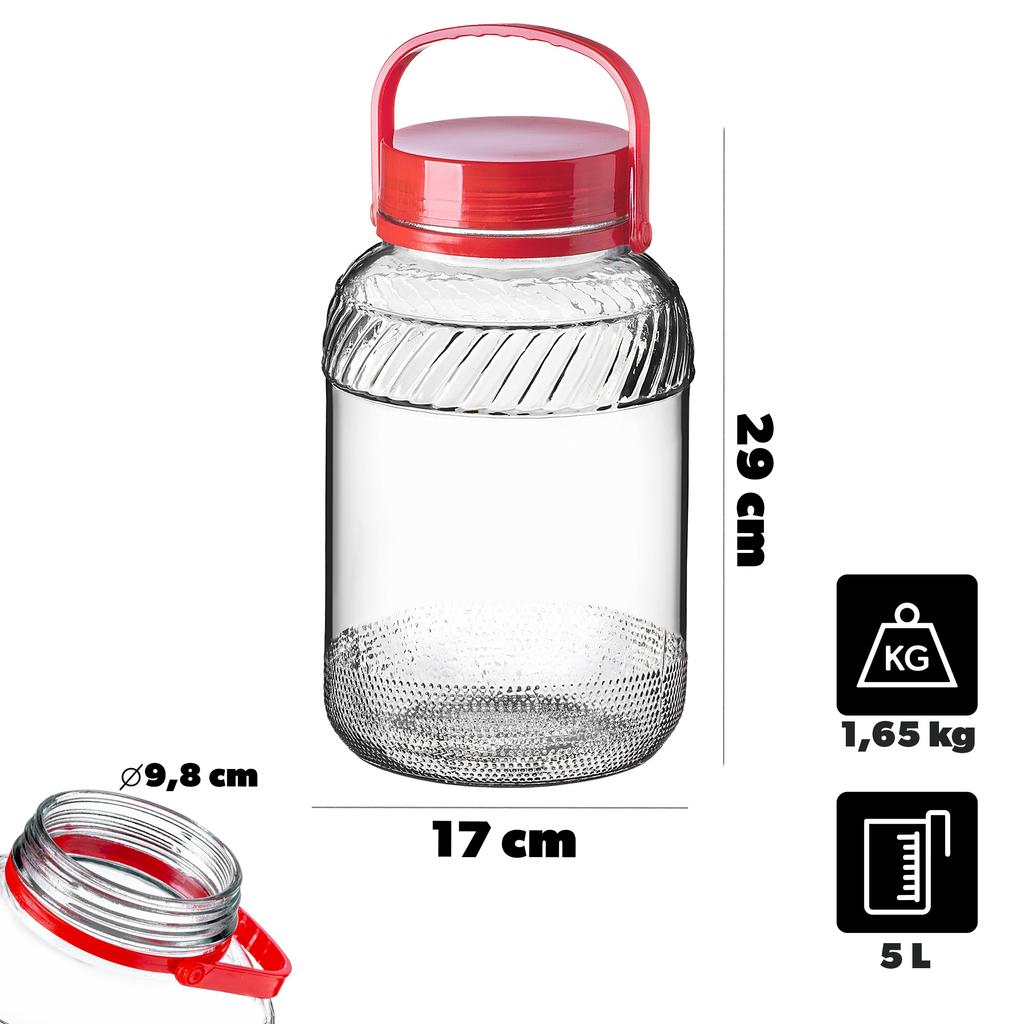 KADAX Jar Glass Jar 5L With Lid Handle For Pickling Cabbage For Cucumbers