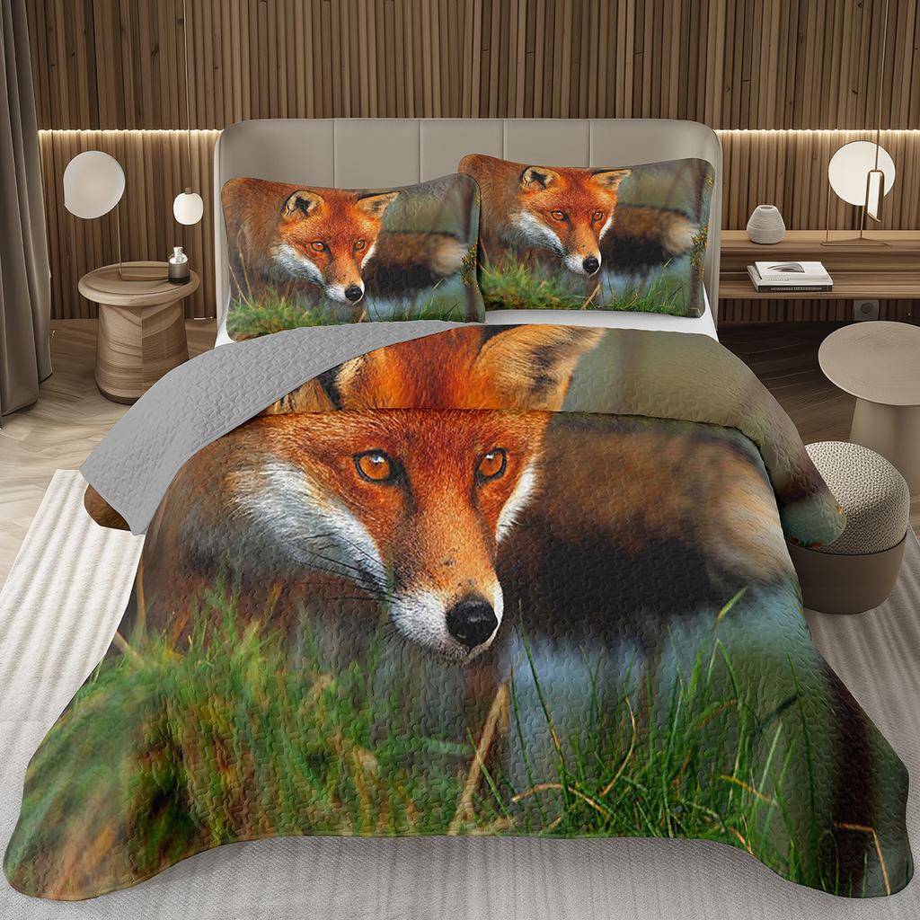 Кавайный комплект покрывала 2/3 предмета с лисой, лесное животное, двустороннее стеганое покрывало, природа, лесной, лисы, стеганое покрывало для спальни девочки-подростка