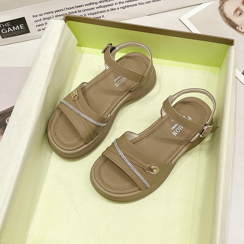 Roman Sandals Women's 2025 Summer New Small Height Increase 5cm Muffin Thick-soled Toe Cover Toe Beach Shoes