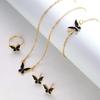 Elegance Style Butterfly Jewelry Set Minimalist Dripping Oil Heart Necklace Ring Set Artistic Design Creative