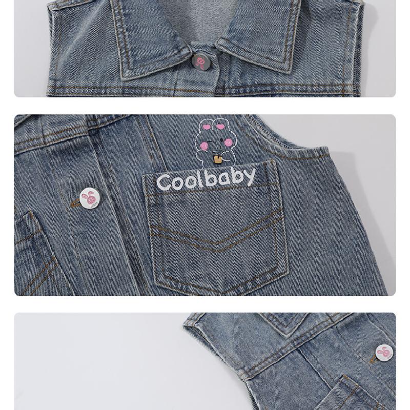 Джинсовый жилет для девочек Bear, модная детская одежда на весну и осень, безрукавки для девочек, топы для малышей