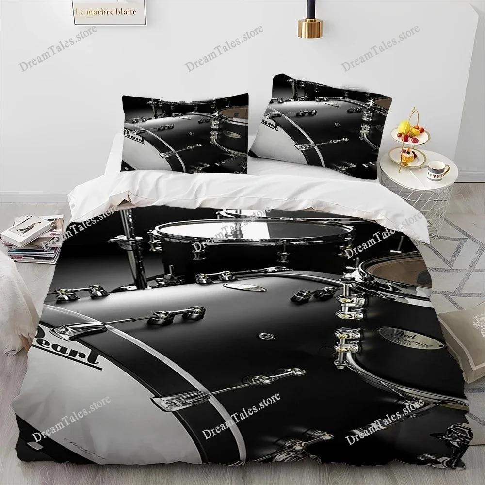 3D Комплект постельного белья с изображением барабанной установки и музыкальных инструментов, Пододеяльник, Комплект постельного белья, Покрывало, Наволочка, Размер King Queen, Подарок