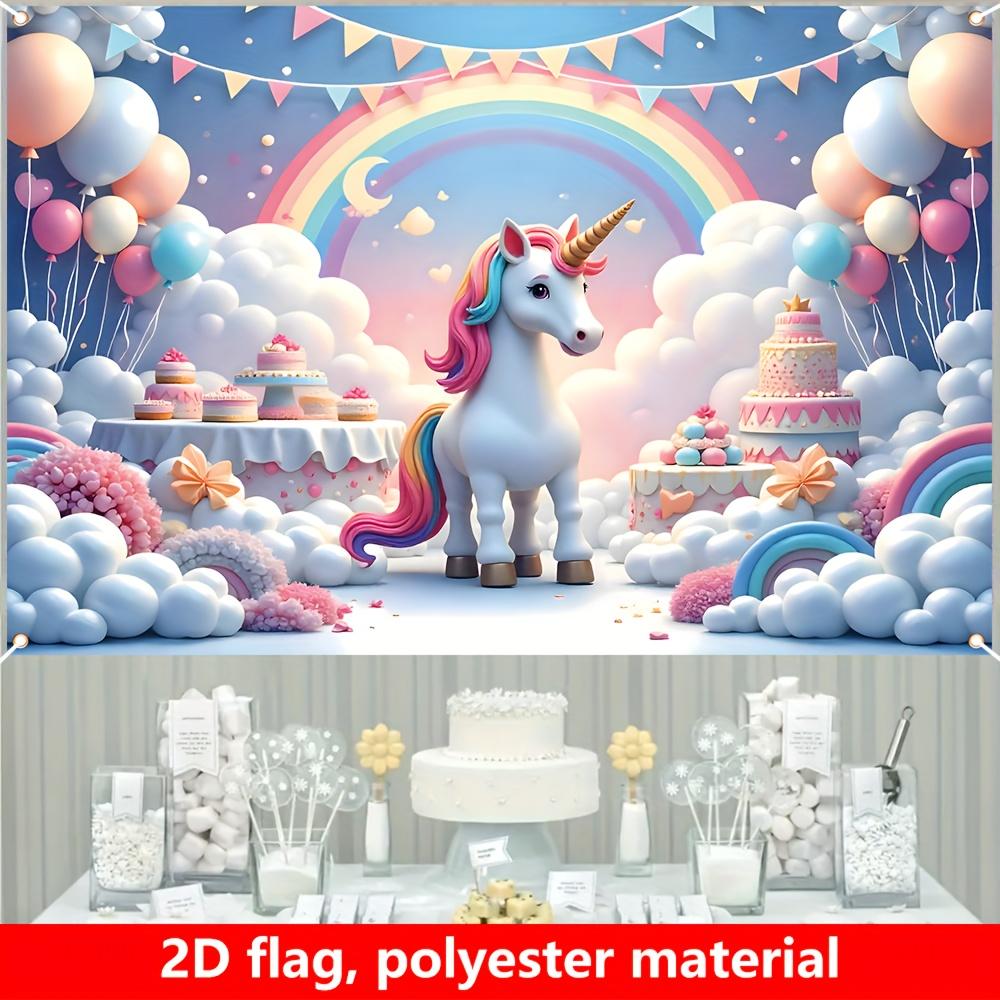 2D flat banner 1 piece of rainbow unicorn birthday party background flag. Unicorn birthday party supplies.