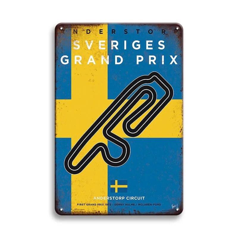 Металлический Плакат Гоночный Трек F1 Конкуренция Винтаж Оловянный Знак Ретро Железная Пластина Бар Клуб Человек Пещера Домашнее Украшение Стены Художественные Наклейки