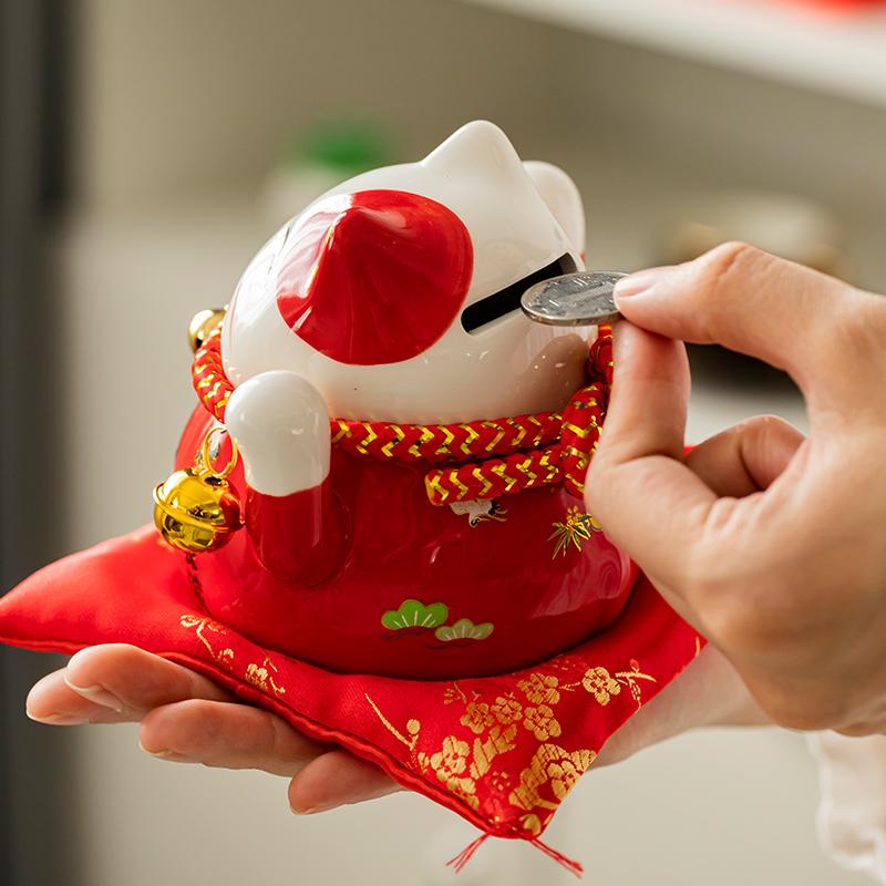 4,5-дюймовая керамическая копилка Maneki Neko Lucky Cat Fortune Colored Cat Piggy Coin Украшение для дома Подарочный орнамент Feng Shui