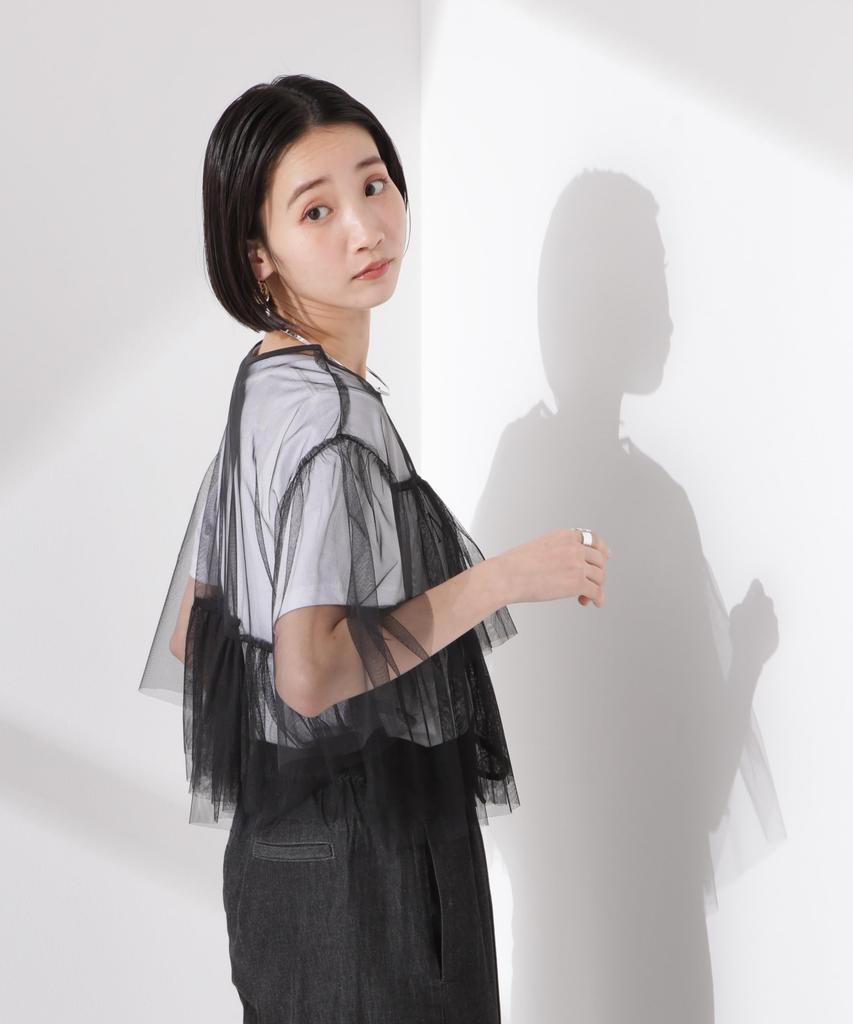 Nano Universe Tulle Tiered F Women's Blouse, 010, Black, 673-5121320