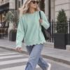 Daily Wear Sweatshirt Women Crewneck with Scalloped Hem, Solid Color Long Sleeve Autumn Top Hem Pullover Top, Drop Shoulder Casual Blouse for