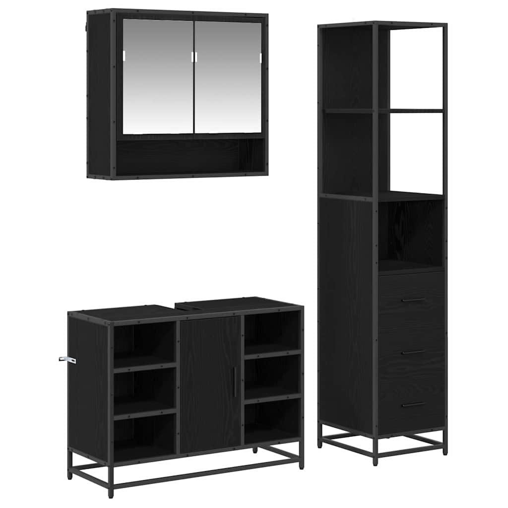 Bathroom Furniture Set 3 pcs Black Oak Effect Particleboard