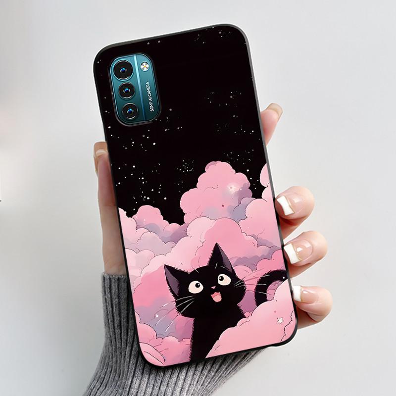 Чехол для Nokia G21 G11 Plus Милый Мультяшный Кролик с Сердечком Черный Мягкий Чехол из ТПУ Силикона Для NokiaG21 G 11 G11Plus Бампер Чехол для Телефона