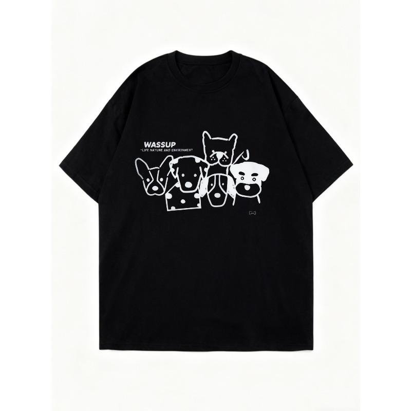 Футболка оверсайз черная с текстом WASSUP и принтом мультяшных животных, повседневная уличная одежда для женщин