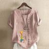 Women's New Fashion Linen Shirt Round Neck Short Sleeve Giraffe Printed T-shirt Summer Ladies Casual Plus Size Blouse Tops