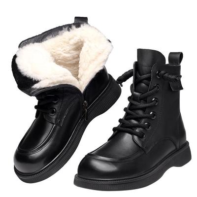 Зимние ботинки из натуральной кожи с круглым носком на шнуровке, нескользящей толстой подошве