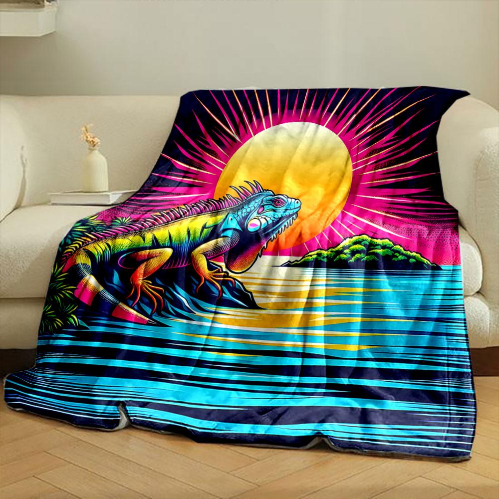 Vibrant Iguana at Sunset print blanket soft and cozy perfect for the living room bed sofa or a nap,gift