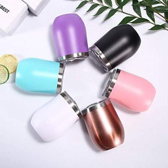 12 oz Stainless Steel Wine Tumbler Stemless Glasses with Lid, Double Wall Insulated Travel Mug Perfect for Wine, Coffee, Drinks, Champagne, Cocktails