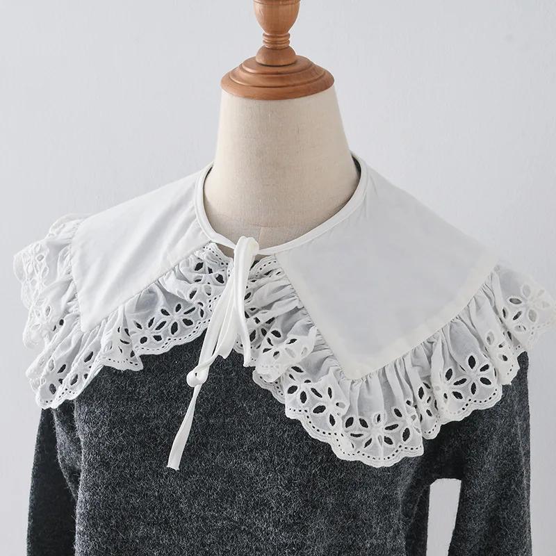 Белый искусственный воротник, женские накидки на плечи, шаль, искусственный воротник, кружевная вышивка, рубашка, съемный воротник, аксессуары