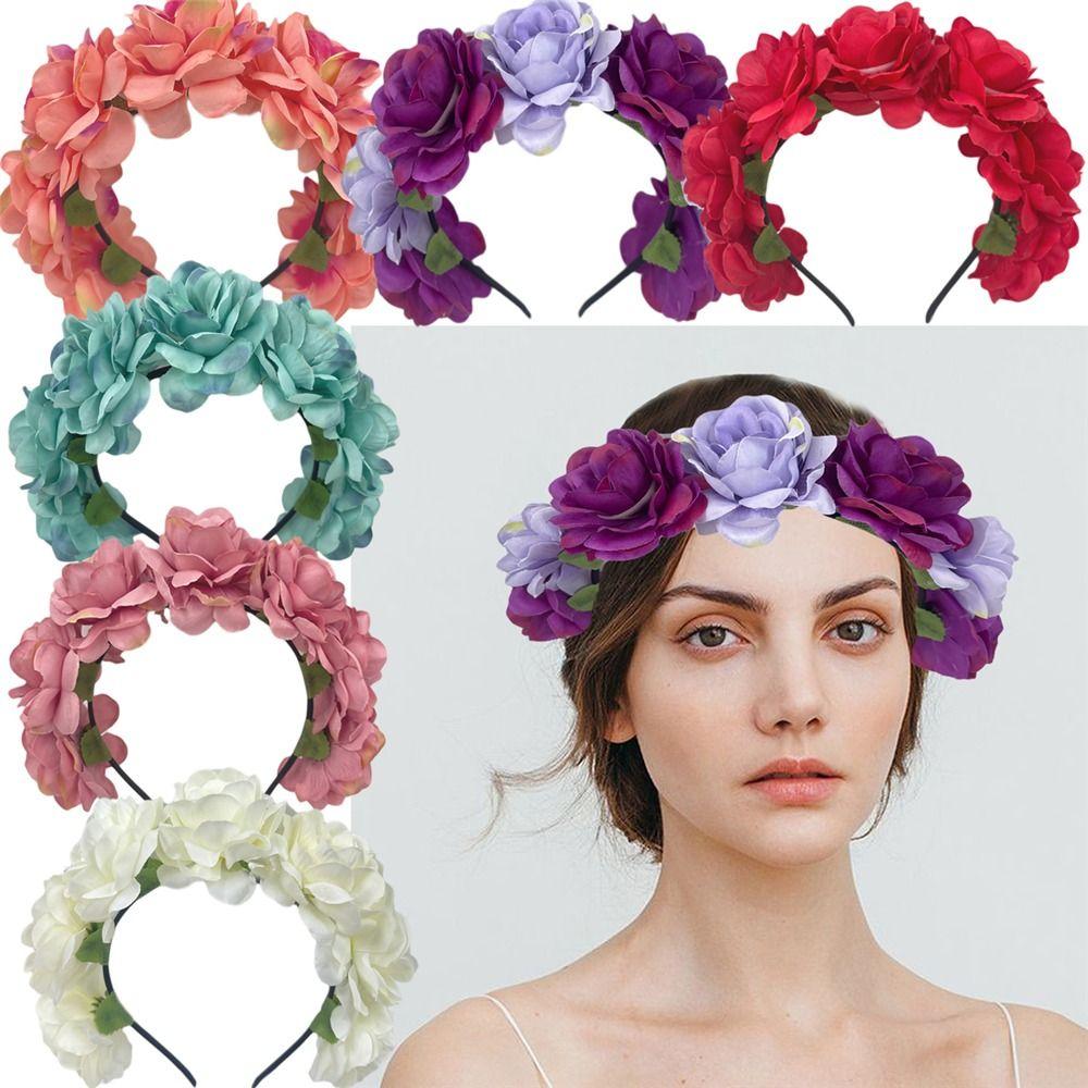 Bohemian Floral Crown Hairband Photo Props Flower Crown Rose Flower Headpiece for Women Girls