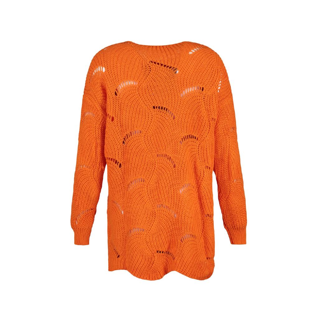 Оранжевый ажурный вязаный свитер Tctaw23ak00070