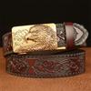 High Guality Male Belt Genuine Leather Belt for Men Carving Flower Pattern Animal Eagle Gold Automatic Buckle Belt Strap for Jeans