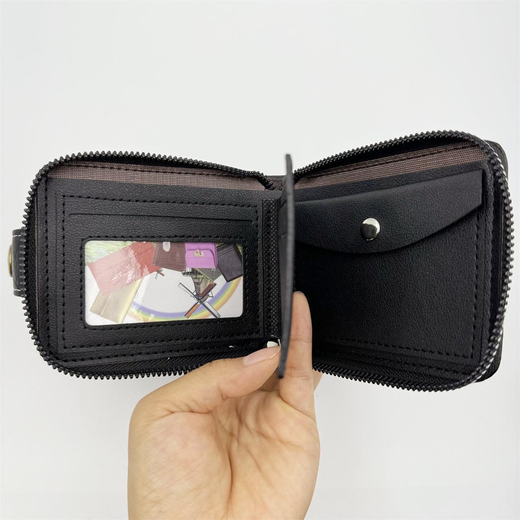 Новый мужской короткий кошелек на молнии, кошелек для монет, ретро-дизайн с латунной пряжкой, мужской винтажный держатель для карт, деловой зажим для денег, клатч