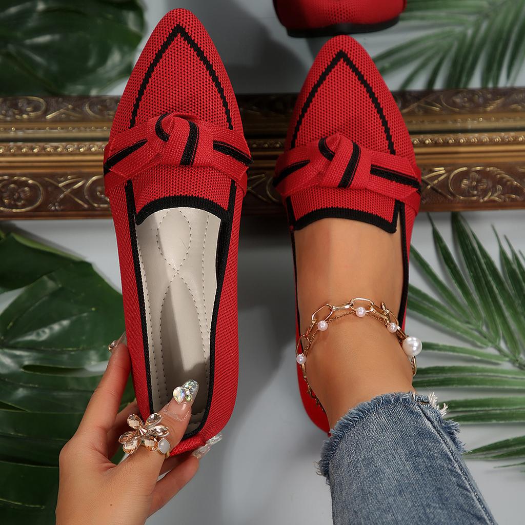Модные женские балетки, вязаные слипоны, дышащая обувь, женские удобные однотонные кроссовки, женские повседневные лоферы с острым носком для ходьбы