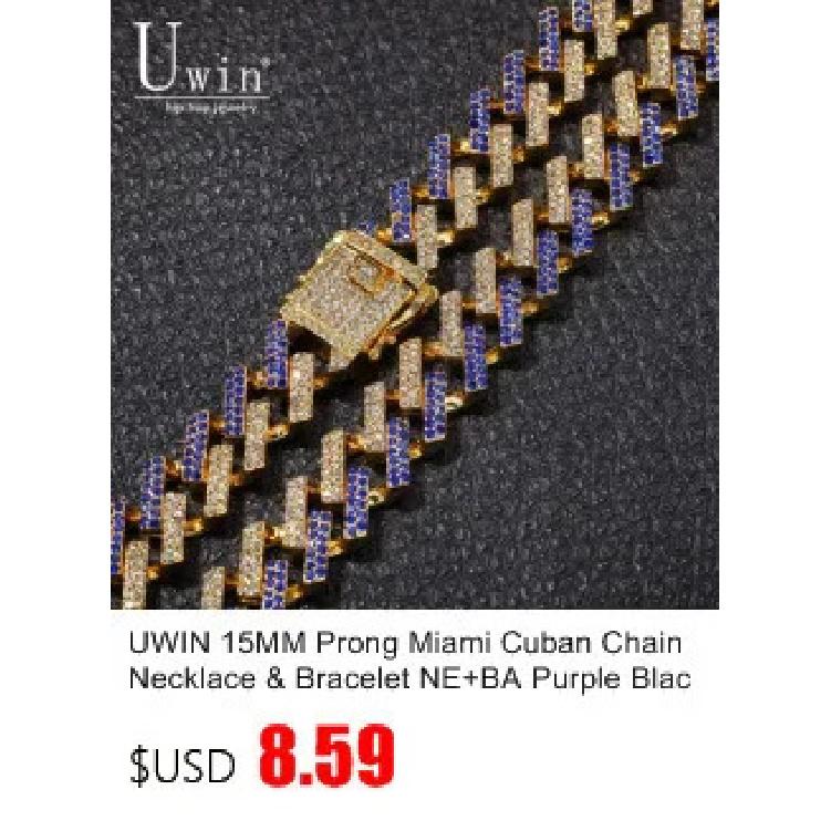 Uwin S-Link Miami RoseGold Color 12mm Cuban Link Pink Rhinestone Necklace Chain Full Bling Punk Bling Bling Charm Hiphop Jewelry