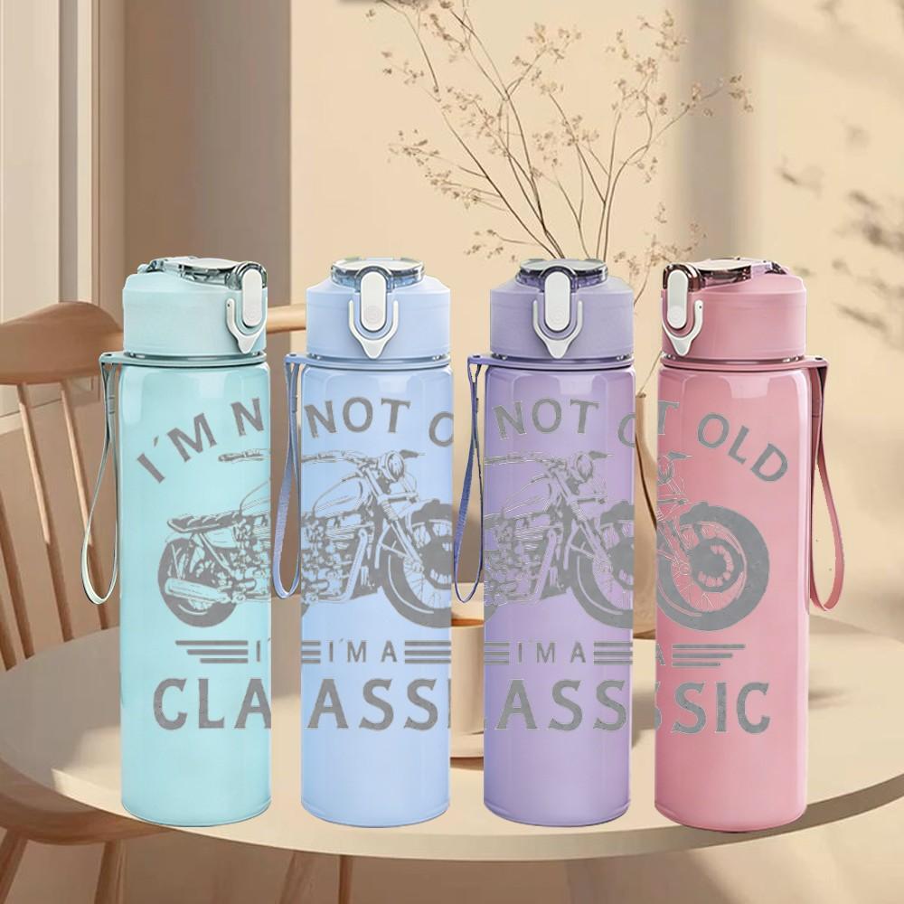 1PC Classic Motorcycle 750ml sports water bottle leakproof straw lid outdoor office home